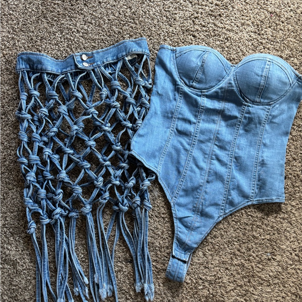 Blue Denim Corset and Skirt Set